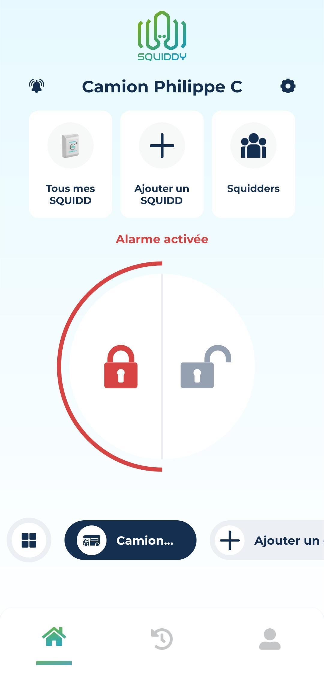 Écran de l’application mobile SQUIDDY contrôlant TRUCKDOG